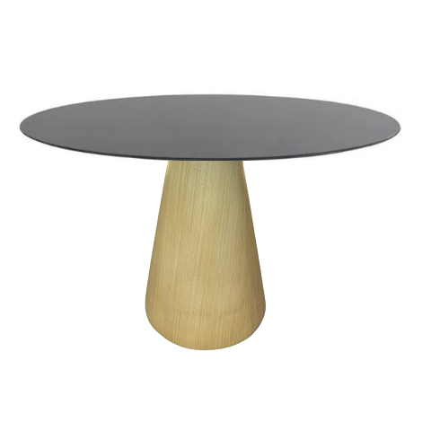 Mesa de Jantar Cone 110cm Base Madeira Natural Freijó Claro Tampo Laca Preto