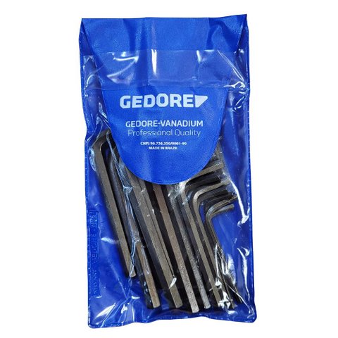 Jogo de Chaves L Allen Hexagonais Curta 0,7 À 10mm e 1/16 À 3/8" 25 Peças - Gedore 012108