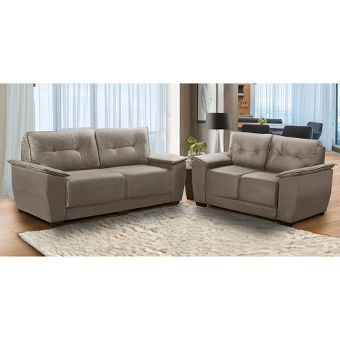 Sofá 2 e 3 Lugares Sara 1,50x2,00m Suede Cappuccino Adonai Estofados