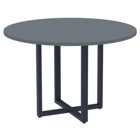 Mesa de Reunião Redonda P25 Pandin 110 Cm (largura) Tampo Mdp Grafito Pé Aço Tubular Azul Del Rey