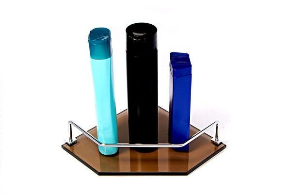 Porta Shampoo de Canto Reto em Vidro Bronze Lapidado - Aquabox - 20cmx20cmx8mm - 2