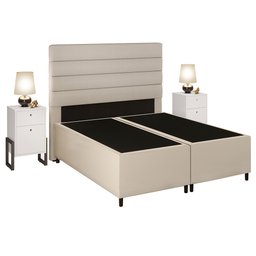 Cabeceira com Base Box Queen 158cm e 2 Mesas de Apoio Hit DIF5 Linho Cru/Corano Bege - Mpozenato - 1
