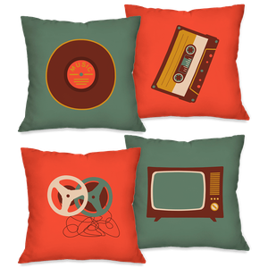 Kit com 4 Capas para Almofadas Decorativas Mídias Retrô