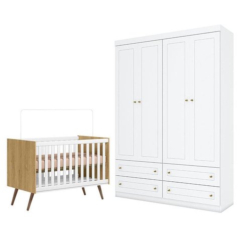 Berço Americano Q Encanto 3820 Retrô Freijó Toq Branco Acetinado - Qmovi E guarda Roupa Infantil Ame