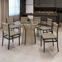 Ver imagem 1 de Conjunto Sala de Jantar Mesa Redonda Tampo de Vidro Valência 120cm com 6 Cadeiras Barcelona