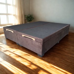 Cama Box Baú King Bipartido Suede Luxo - Gs Kamas - Acabamento Reforçado, Amplo Espaço (marrom)
