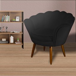 Poltrona Decorativa Pétala Pés Palito Suede Preto - 4