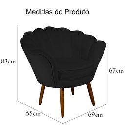 Poltrona Decorativa Pétala Pés Palito Suede Preto - 5