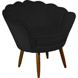 Poltrona Decorativa Pétala Pés Palito Suede Preto - 1