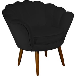Poltrona Decorativa Pétala Pés Palito Suede Preto