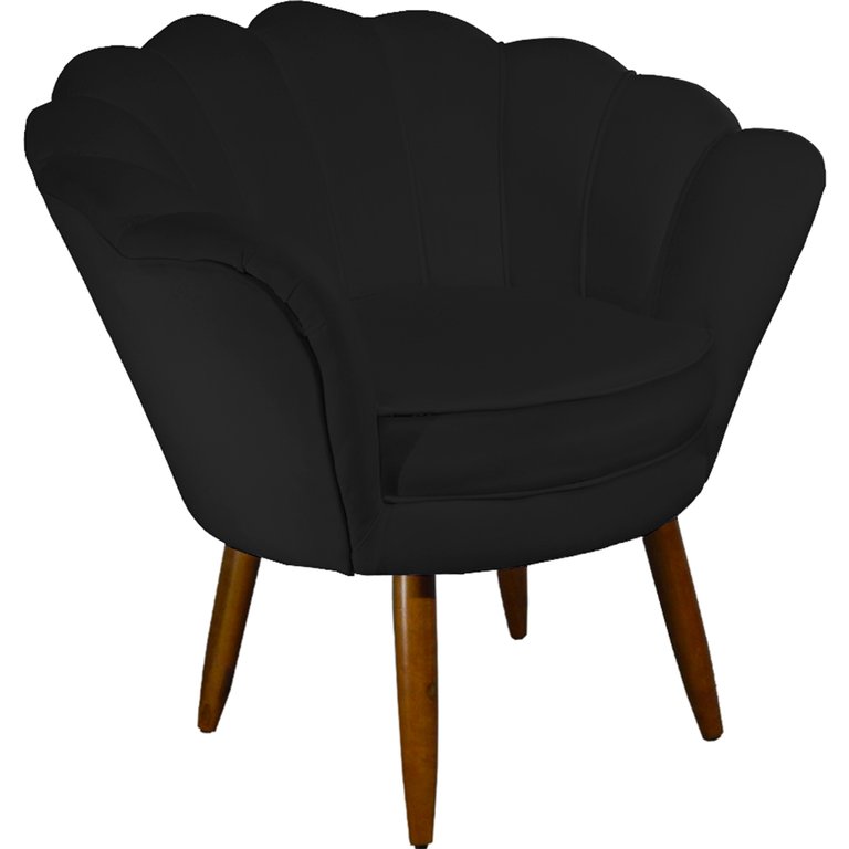 Poltrona Decorativa Pétala Pés Palito Suede Preto