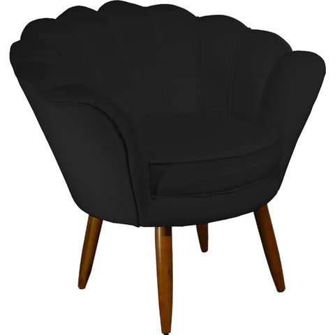 Poltrona Decorativa Pétala Pés Palito Suede Preto