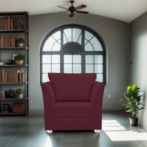 Poltrona Decorativa para Quarta, Sala e Escritorio Lisboa Suede Bordo- Modena Decor