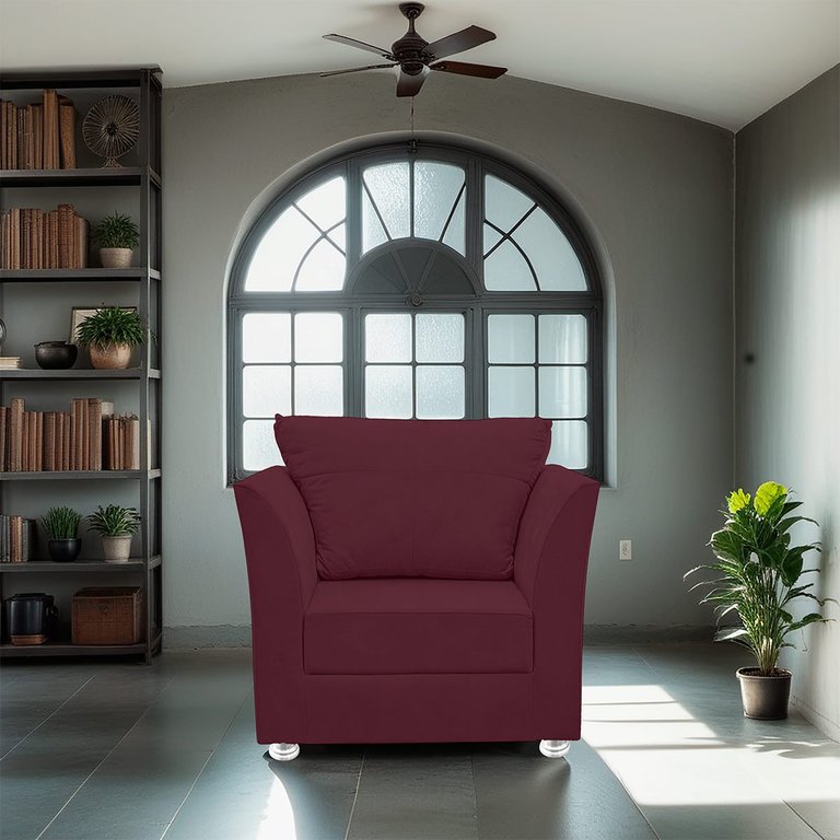 Poltrona Decorativa para Quarta, Sala e Escritorio Lisboa Suede Bordo- Modena Decor