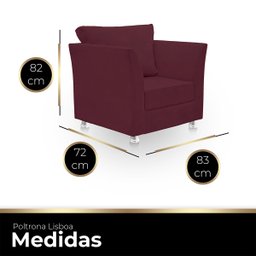 Poltrona Decorativa para Quarta, Sala e Escritorio Lisboa Suede Bordo- Modena Decor - 3