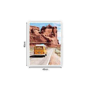 Quadro 60x45cm Kombi Deserto Estrada Moldura Vidro