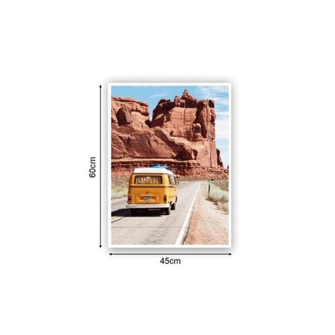 Quadro 60x45cm Kombi Deserto Estrada Moldura Vidro