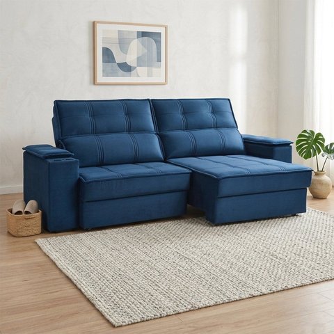 Sofá Retrátil e Reclinável 3 Lugares Bipartido com Porta Copos 250cm Cobán Yescasa