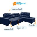 Ver imagem 5 de Sofá 5 Lugares Canto Retrátil Reclinável Chaise e 2,80 X 2,20 M Sttilo Azul- Megasul