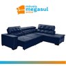 Sofá 5 Lugares Canto Retrátil Reclinável Chaise e 2,80 X 2,20 M Sttilo Azul- Megasul - 2