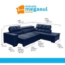 Ver imagem 4 de Sofá 5 Lugares Canto Retrátil Reclinável Chaise e 2,80 X 2,20 M Sttilo Azul- Megasul