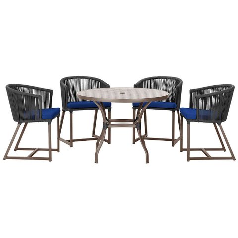 Mesa com 4 Cadeiras de Jantar Roma 100cm e Noronha em Aluminío Fendi Corda Nautica Estofado 10 Trama