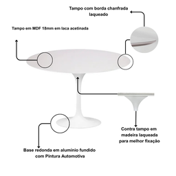 Mesa de Jantar Saarinen Tulipa Redonda - 80 Cm - Laca Acetinada Branca - 4