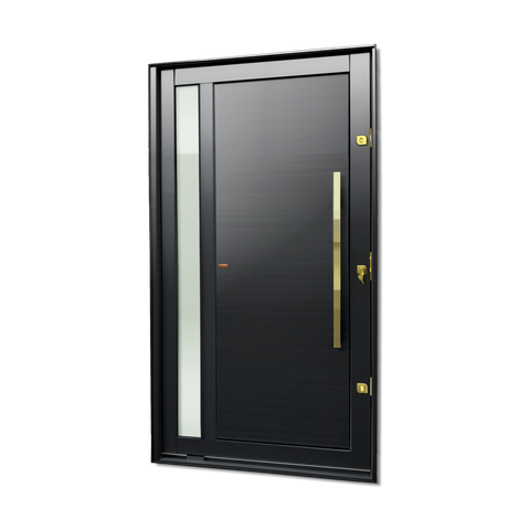 Porta Pivotante Alumínio Lambril Visione c/Pux.D.Elite Preto Gold 240x120 Brimak