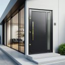 Ver imagem 2 de Porta Pivotante Alumínio Lambril Visione c/Pux.D.Elite Preto Gold 240x120 Brimak