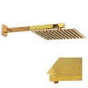 Ver imagem 1 de Ducha Chuveiro Dourado Slim Quadrado 20x20 Suporte Parede Banheiro Area Externa Banho Piscina
