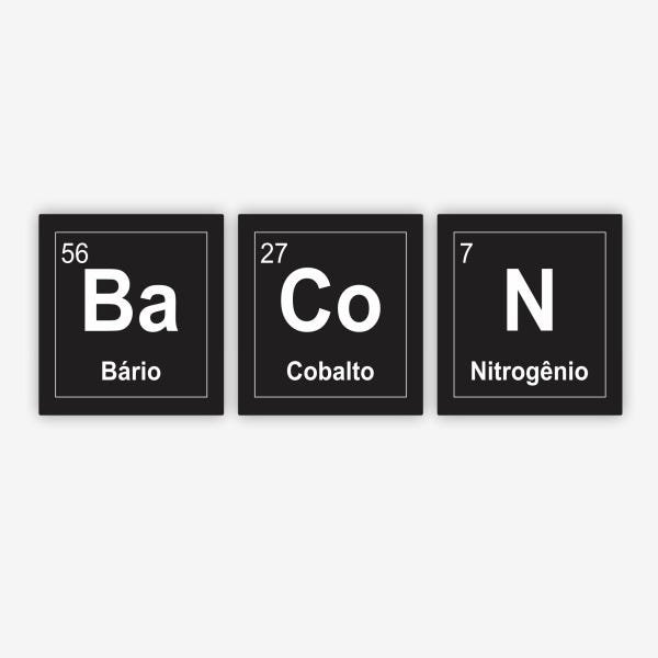 Placas em Acrílico escrito Bacon em forma de Tabela Periódica com 3 Unidades - Preto - 1