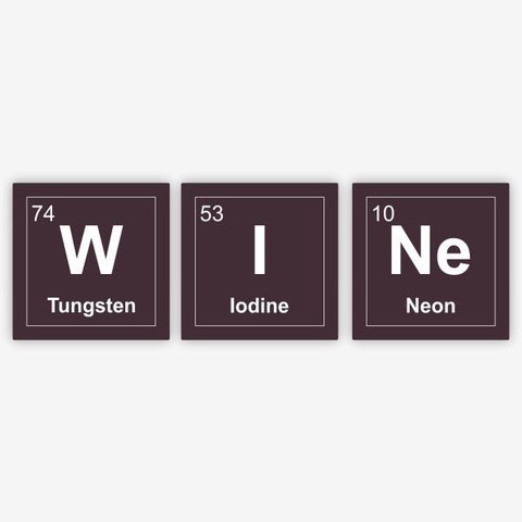 Placas em Acrílico Escrito Vinho em Forma de Tabela Periódica com 3 Unidades