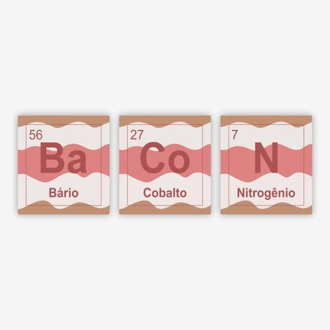 Placas em Acrílico Escrito Bacon em Forma de Tabela Periódica com 3 Unidades - Branco Navajo