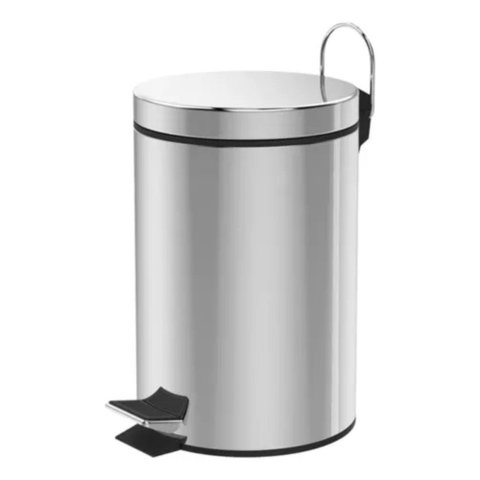 Lixeira Inox Redonda Multiuso Resistente com Pedal e Cesto Interno - 5 Litros