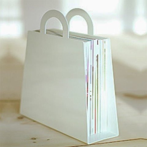Revisteiro em Acrílico Branco ou Preto em Formato de Sacola - Miami - Branco