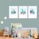 Ver imagem 2 de Kit 3 Quadros Grandes Quarto Infantil Dinos Avião 60x48cm:moldura Branca
