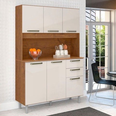 Armário de Cozinha 120cm 6 Portas 2 Gavetas Pop Off White - Zanzini