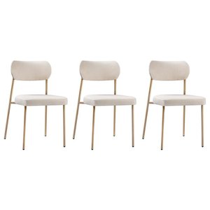 Conjunto 3 Cadeiras Lavínia Linho Bege/aço Champanhe - Salaone