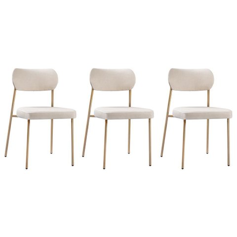 Conjunto 3 Cadeiras Lavínia Linho Bege/aço Champanhe - Salaone