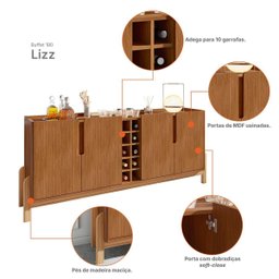 Aparador Buffet Armário Lizz 4 Portas Adega 1,90 Mdf/madeira:cedro - 6
