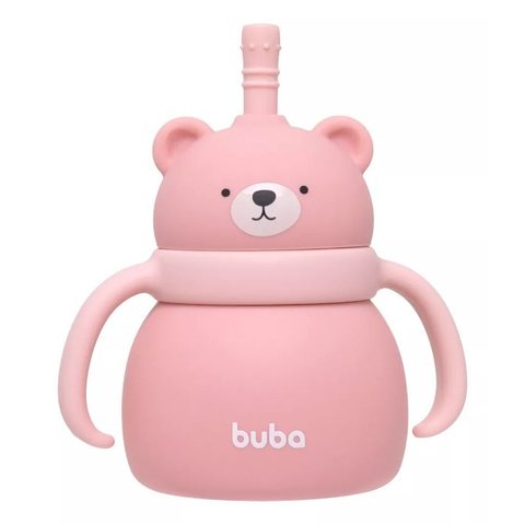 Copo de Treinamento de Silicone com Canudo Ursinho Rosa - Buba