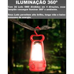 Lanterna Lampião Led Luminária de Mesa Retrô Recarregável Lampada de Emergencia Bivolt Luz Camping F - 4