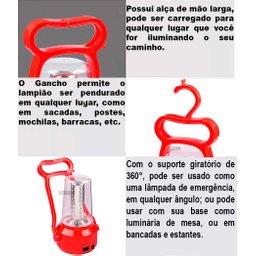 Lanterna Lampião Led Luminária de Mesa Retrô Recarregável Lampada de Emergencia Bivolt Luz Camping F - 7