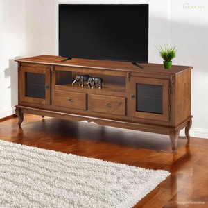 Rack Madeira Maciça com Pés Luis Xv 2 Gavetas 2 Portas e Nicho 60503 Linz Móveis - Imbuia Glazer