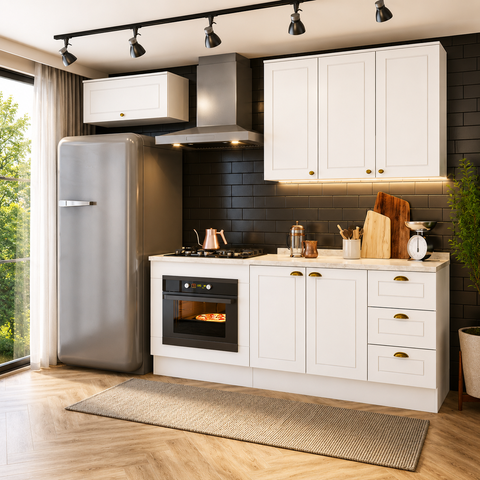 Cozinha Compacta Amy 4 Peças Casa 812 MDF Branca Modulada Cooktop Forno 280cm