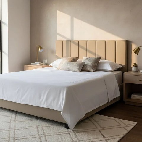 Cabeceira Estofada para Camas de Casal 140x60cm na Cor Bege - Modelo Vertically - Alta Qualidade