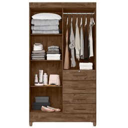 Guarda Roupa Solteiro Sobral 4 Portas Castanho Wood Moval - 4