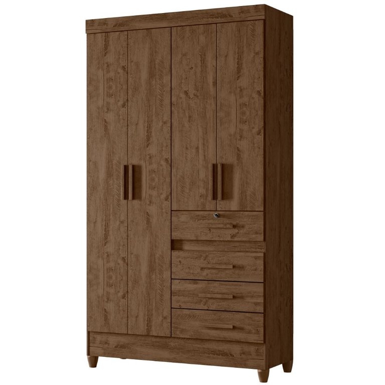 Guarda Roupa Solteiro Sobral 4 Portas Castanho Wood Moval Guarda Roupa Solteiro Sobral 4 Portas Castanho Wood Moval