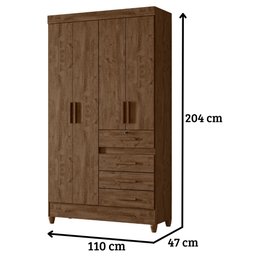 Guarda Roupa Solteiro Sobral 4 Portas Castanho Wood Moval - 2