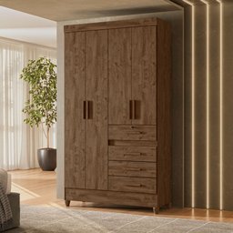 Guarda Roupa Solteiro Sobral 4 Portas Castanho Wood Moval - 6